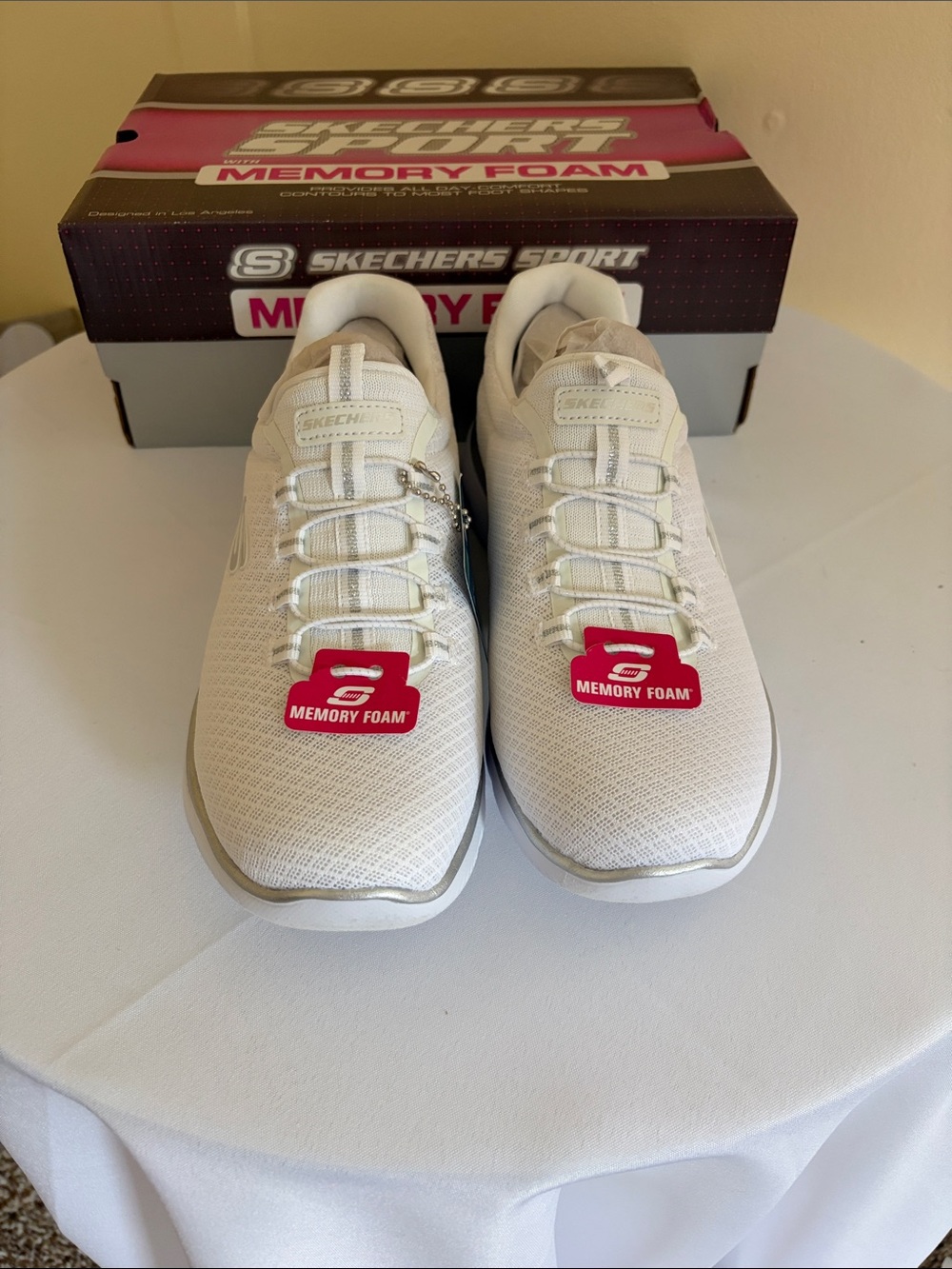 Skechers Women’s Lightweight Memory Foam Athletic Sneakers - White